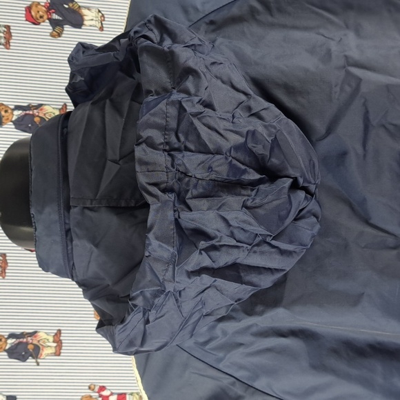 Vintage Adidas 3 stripe sleeve hooded navy & white XL windbreaker jacket - Picture 7 of 9